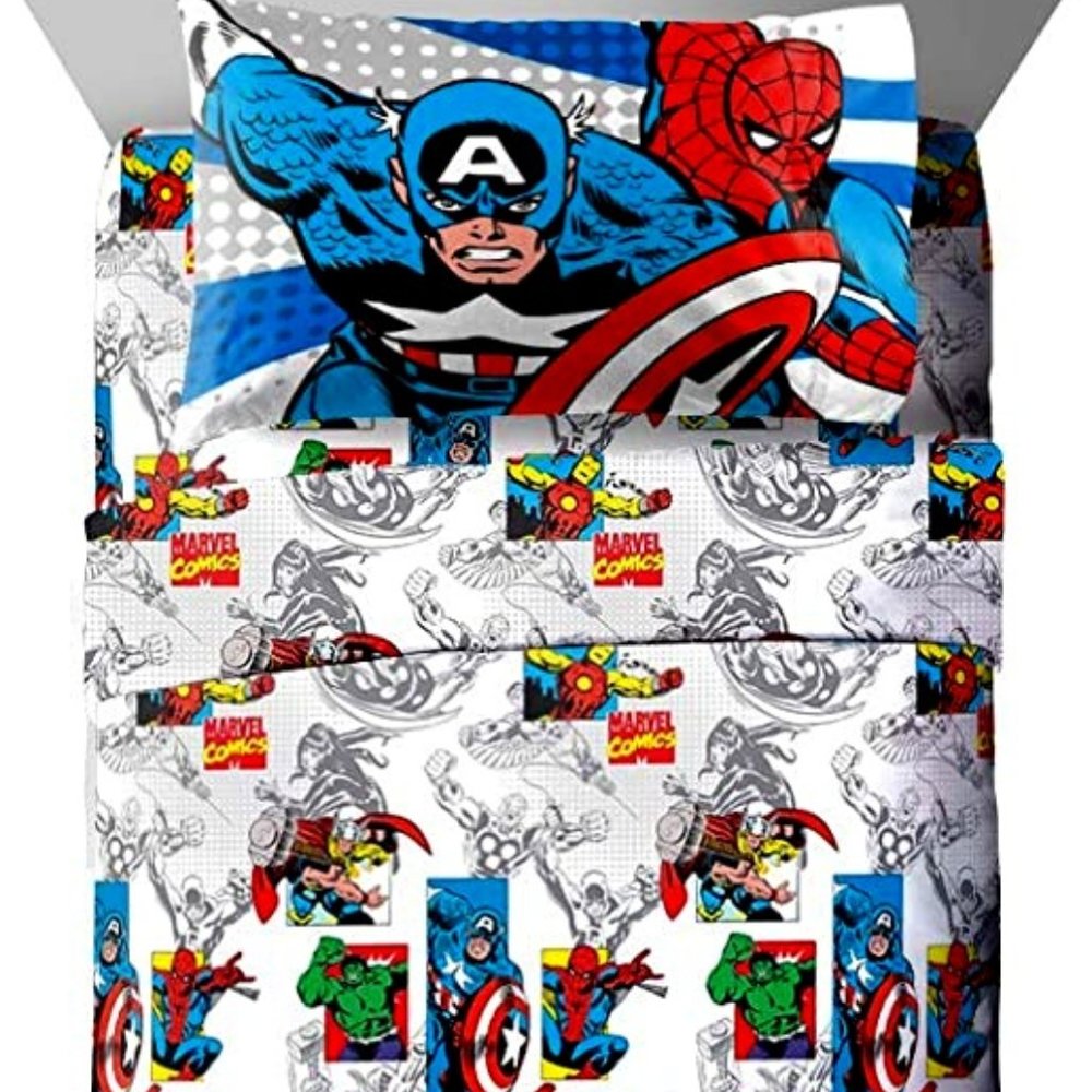 Comics 3 Piece Twin Sheet Set Captain America, Hulk, Iron Man,Spiderman,Thor New